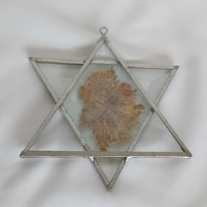 Vintage Bevelled Glass And Silver Star Pendant Ornament with Dried Flowers